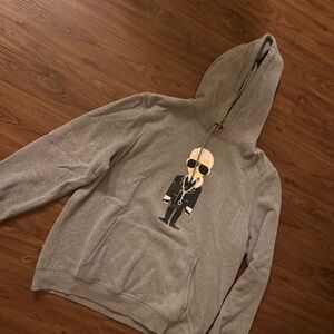 Karl Lagerfeld Gray Hoodie with Iconic Graphic